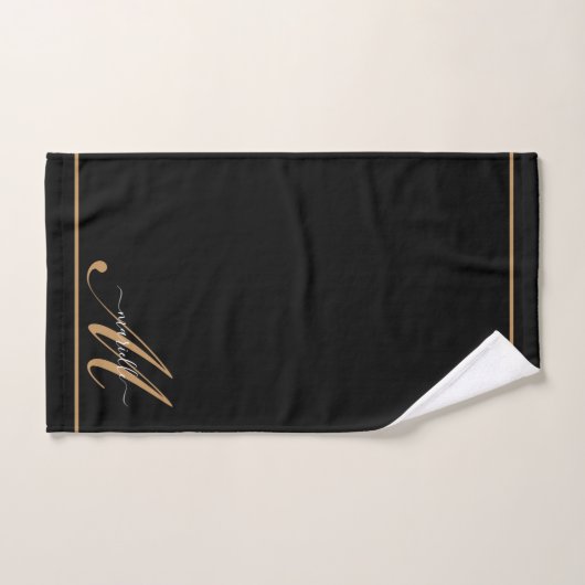 Élégant Monogram Black Gold Nom de script (Serviette à main)