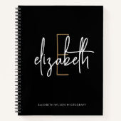 Elegant Monogram Black Gold Script Business School Notitieboek (Voorkant)
