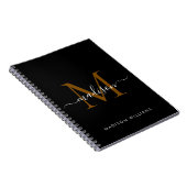 Elegant Monogram Black Gold Script Kantoor School Notitieboek (Rechterzijde)