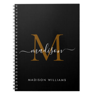 Elegant Monogram Black Gold Script Kantoor School Notitieboek