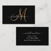 Elegant Monogram Black Gold Script Name Visitekaartje (Voorkant / Achterkant)