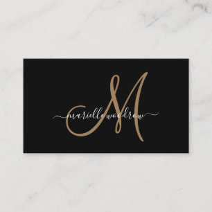 Elegant Monogram Black Gold Script Name Visitekaartje