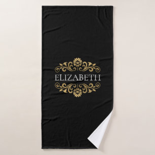 Élégant Monogram Black Gold serviette de bain