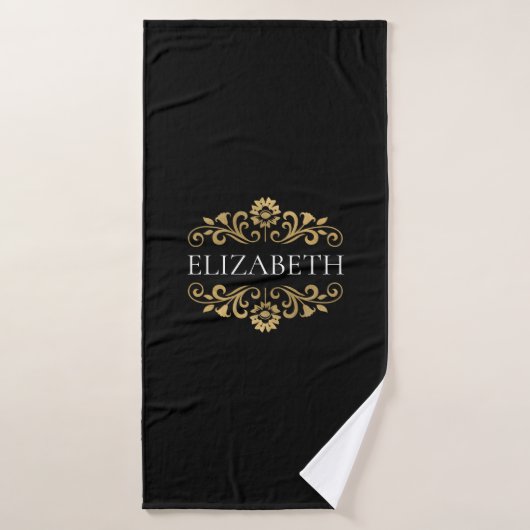Élégant Monogram Black Gold serviette de bain (Serviette de bain)