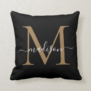Elegant Monogram Black Gold Stylish Girly Script Kussen