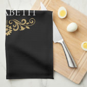 Elegant Monogram Black Gold Theedoek (Quarter Fold)