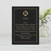 Elegant Monogram Black Gold Wedding Vow Card Kaart (Staand voorkant)