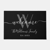 Elegant Monogram Black Grey Name Script Weddenscha Deurmat (Voorkant)