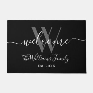 Elegant Monogram Black Grey Name Script Weddenscha Deurmat