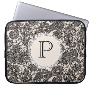 Elegant Monogram Black Lace Designer Laptop Bag Sleeve