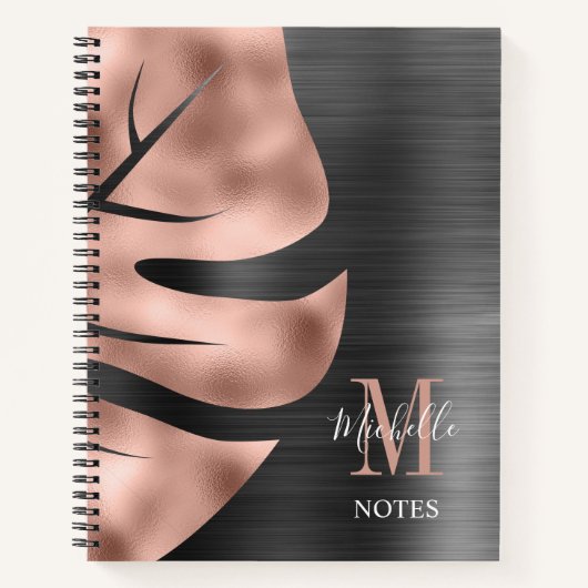Elegant Monogram Black Roos Gold Leaf Notitieboek (Voorkant)