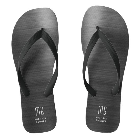 Elegant Monogram Black Teenslippers (Voetbed)