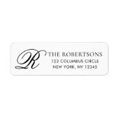 Elegant Monogram Black White Return Address Label (Voorkant)