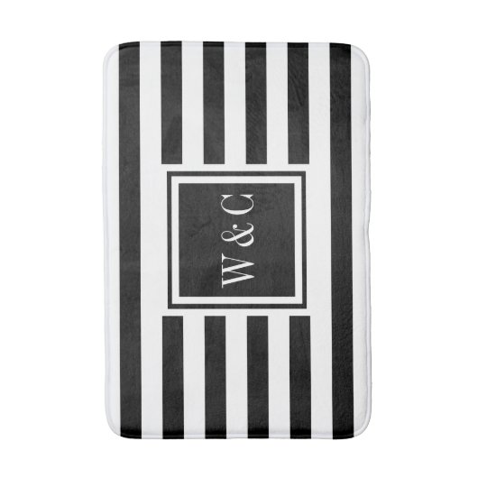 Elegant Monogram Black White Stripe Badmat (Voorkant Verticaal)