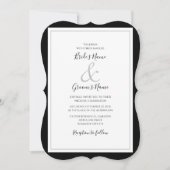 Elegant Monogram Black & White Wedding Kaart (Voorkant)