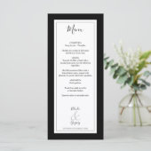 Elegant Monogram Black & White Wedding Menu (Staand voorkant)