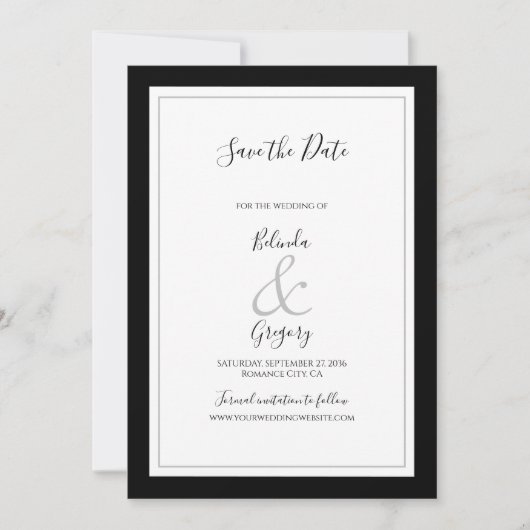 Elegant Monogram Black & White Wedding Save The Date (Voorkant)