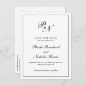 Elegant Monogram Black White Wedding Save the Date Aankondigingskaart (Voorkant / Achterkant)