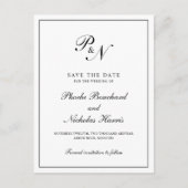 Elegant Monogram Black White Wedding Save the Date Aankondigingskaart (Voorkant)