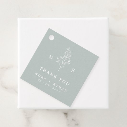 Elegant Monogram Blad Wijze Groene Bruiloft Bedankjes Labels (In situ)
