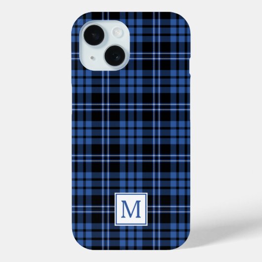 Elegant Monogram Blauw Geruit Case-Mate iPhone Case (Achterkant)