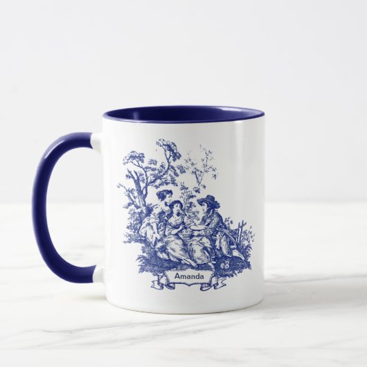 Elegant  monogram blauw toile de jouy mok (Links)