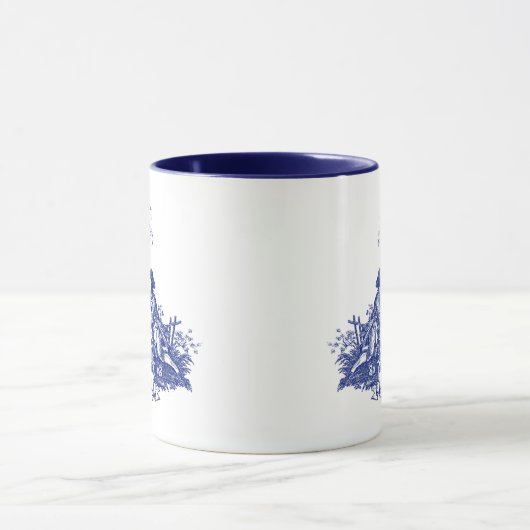 Elegant  monogram blauw toile de jouy mok (Midden)