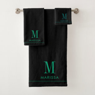 Elegant monogram Blauwgroen naam zwart Bad Handdoek