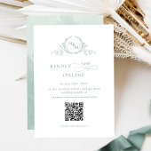 Elegant Monogram Bleke Groene RSVP Online QR Code Informatiekaartje