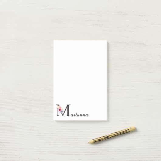 Elegant Monogram Bloemen Letter M en Naam Post-it® Notes (Op bureau)