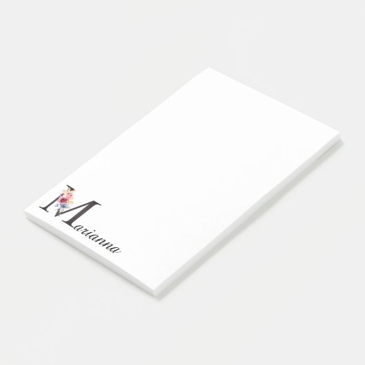 Elegant Monogram Bloemen Letter M en Naam Post-it® Notes (Schuin)