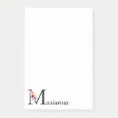 Elegant Monogram Bloemen Letter M en Naam Post-it® Notes (Voorkant)