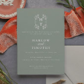 Elegant Monogram Bloemkam Salie Groen Huwelijk Kaart