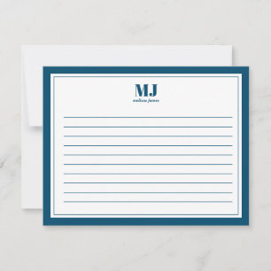 Elegant Monogram Blue Border Minimalist Notitiekaartje