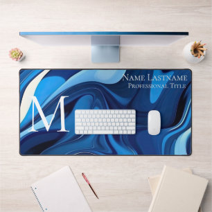 Elegant Monogram Blue Bureaumat