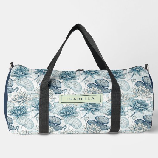 Elegant Monogram Blue Water Lily and Lotus Plunjezak (Voorkant)