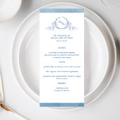 Elegant Monogram Blue Waterverf, bruiloft Menu