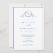 Elegant Monogram Blue Wedding Kaart (Voorkant)