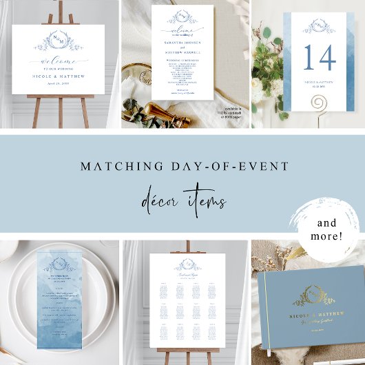 Élégant Monogram Blue Wedding Programme