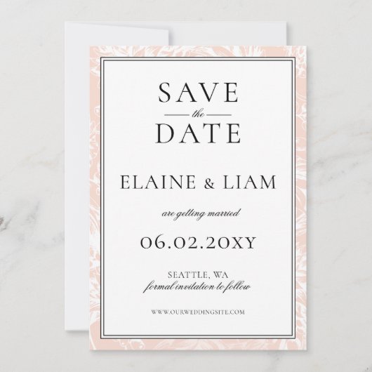 Elegant Monogram Blush Floral Wedding Save The Date (Voorkant)
