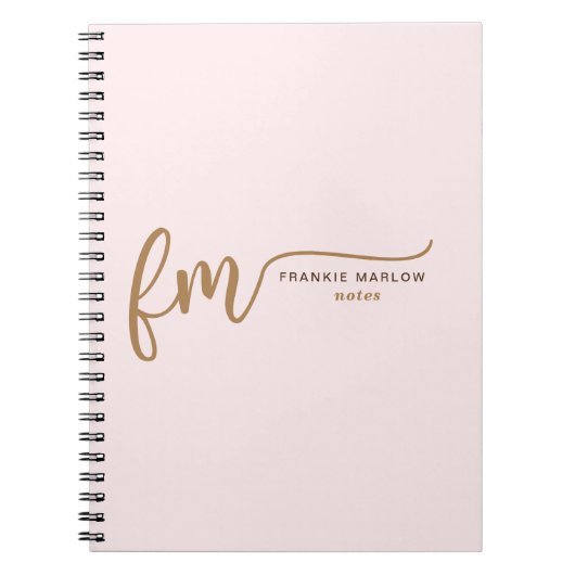 Elegant Monogram Blush Pink and Gold Script Name Notitieboek (Voorkant)