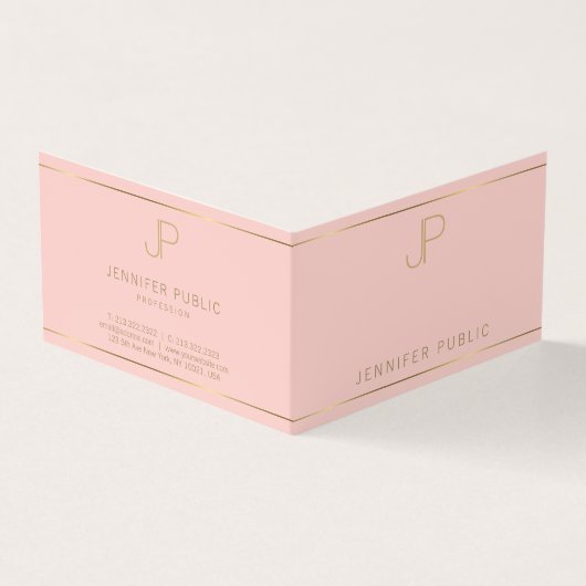 Elegant Monogram Blush Pink Gold Clean Sjabloon Visitekaartjes (Buitenkant)