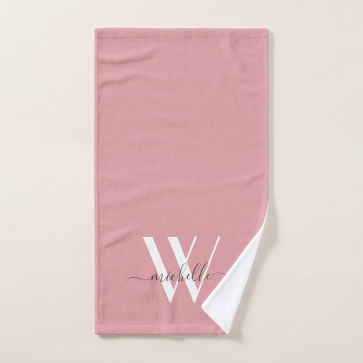 Élégant Monogram Blush Pink Nom Script (Serviette à main)