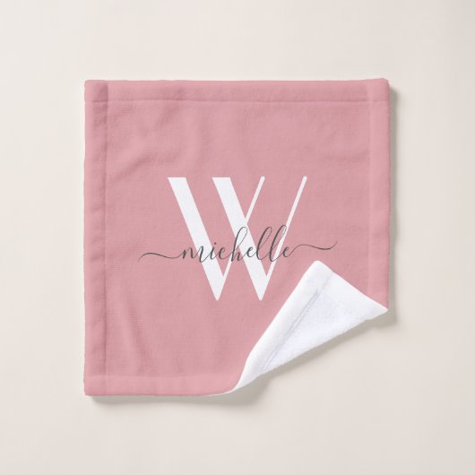 Élégant Monogram Blush Pink Nom Script (Gant de toilette)