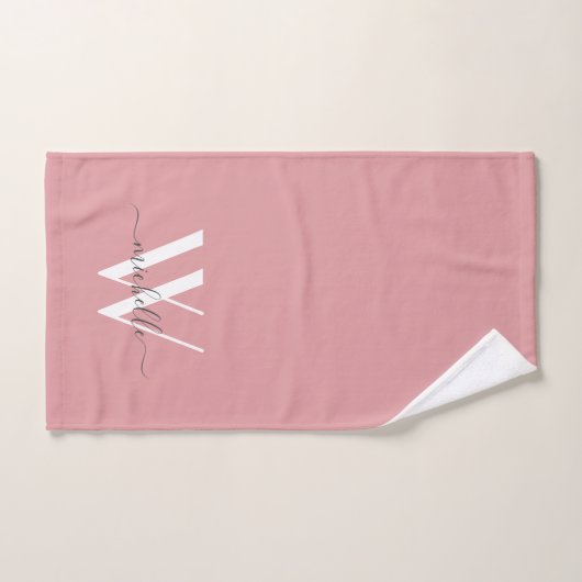 Élégant Monogram Blush Pink Nom Script (Serviette à main)
