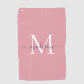Elegant Monogram Blush Roze Grijs Girly Script Naa Golfhanddoek (Voorkant)
