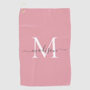Elegant Monogram Blush Roze Grijs Girly Script Naa Golfhanddoek