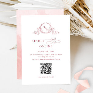 Elegant Monogram Blush Roze RSVP Online QR Code Informatiekaartje