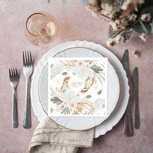Elegant Monogram Boho Waterverf bloemen & vogels Servet