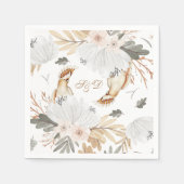 Elegant Monogram Boho Waterverf bloemen & vogels Servet (Voorkant)